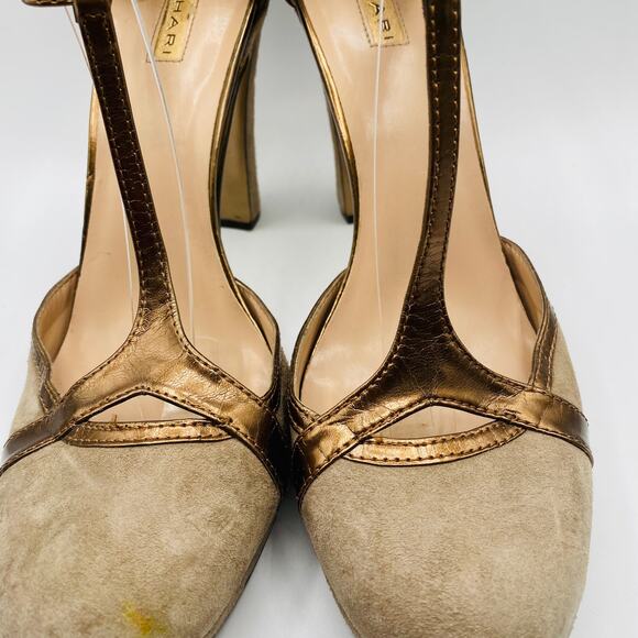 Tahari Angela Tan Suede T-Strap Heel‎ Size 10 - Picture 3 of 11